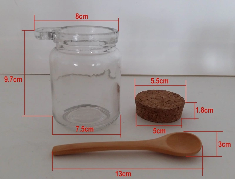 Best Selling Clear Glass Jar with Cork Lid and Wooden Spoon for Spice and Bath Salt