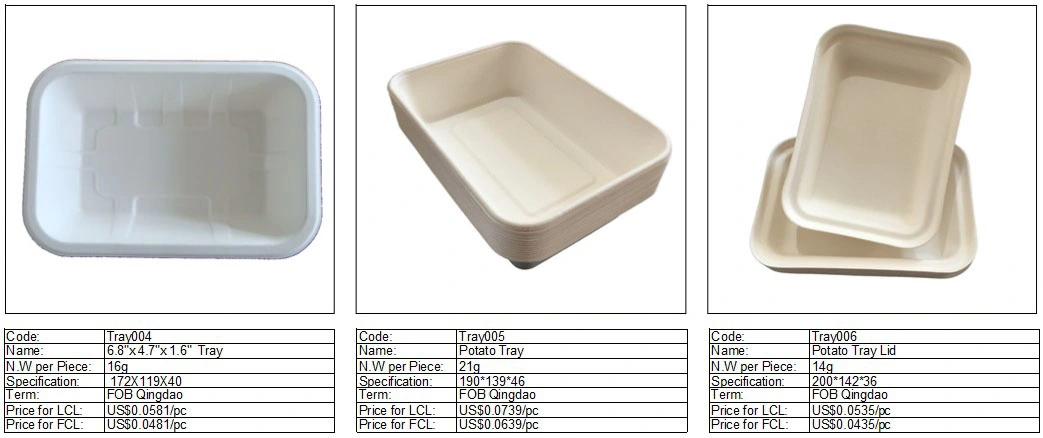 Many Sizes100% Natural Biodegradable Compostable Wheat Straw Fiber, Bagasse Tray