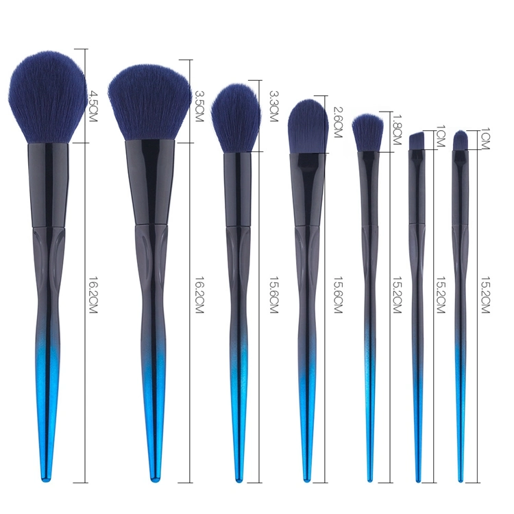 7PCS Classic Color Change Cosmetics Brushes Beginner Makeup Tool Cosmetics Brush Set Blue and Black Makeup Brushes