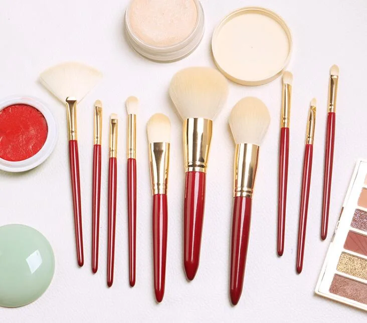 10PCS Vermillion Red Makeup Brush for Foundation Eyeshadow Eyeliner Foundation Cosmetic Brush