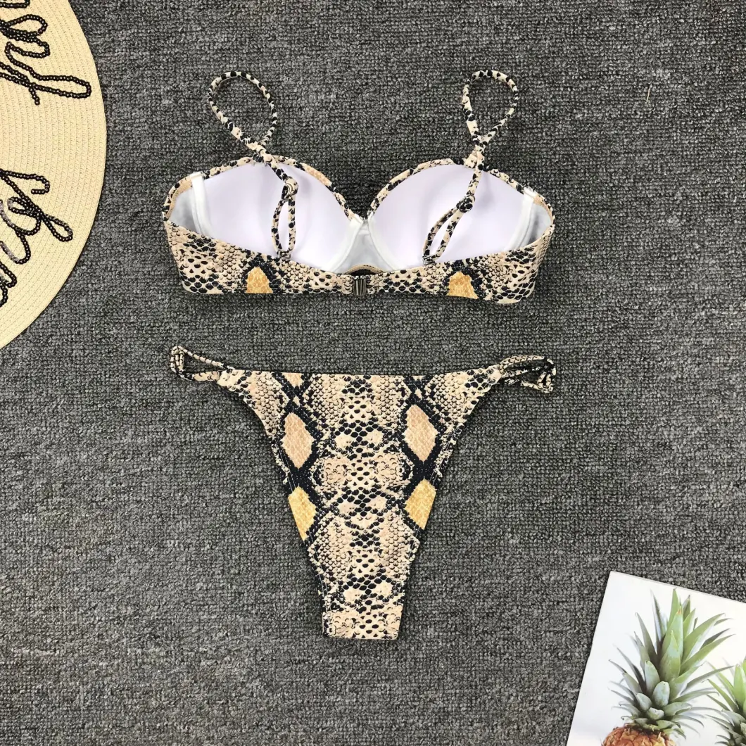 Snake Print Sexy Bikini Push up Swimsuit Female Bathing Suit String Thong Brazilian Bikini 2019 High Cut Swimwear for Women