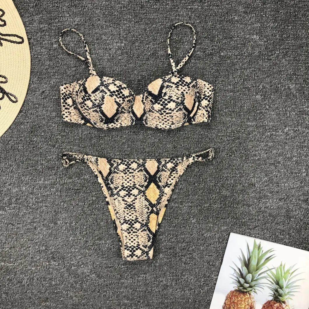 Snake Print Sexy Bikini Push up Swimsuit Female Bathing Suit String Thong Brazilian Bikini 2019 High Cut Swimwear for Women