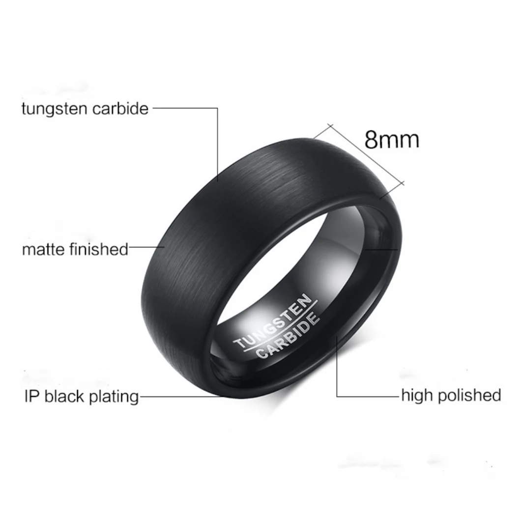 Wholesale Jewelry 8mm Brushed Tungsten Steel Ring Black Trendy Men's Tungsten Steel Jewelry Tst8251
