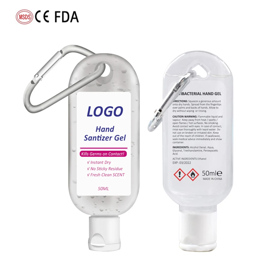 Cheap Price Promotional 50ml Pocket 75% Alcohol Without Water Hand Sanitiser with Key Chain Clip