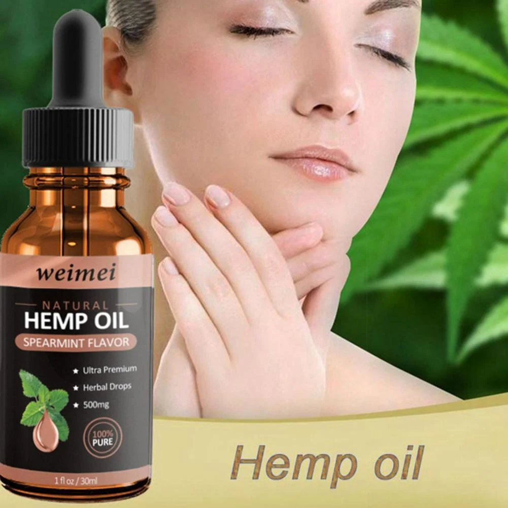 30ml Organic Hemp Oil Massage Essential Oil for Body Stress Relieve 500mg Hemp Extract Drops Improve Sleep Facial Body Skin Care