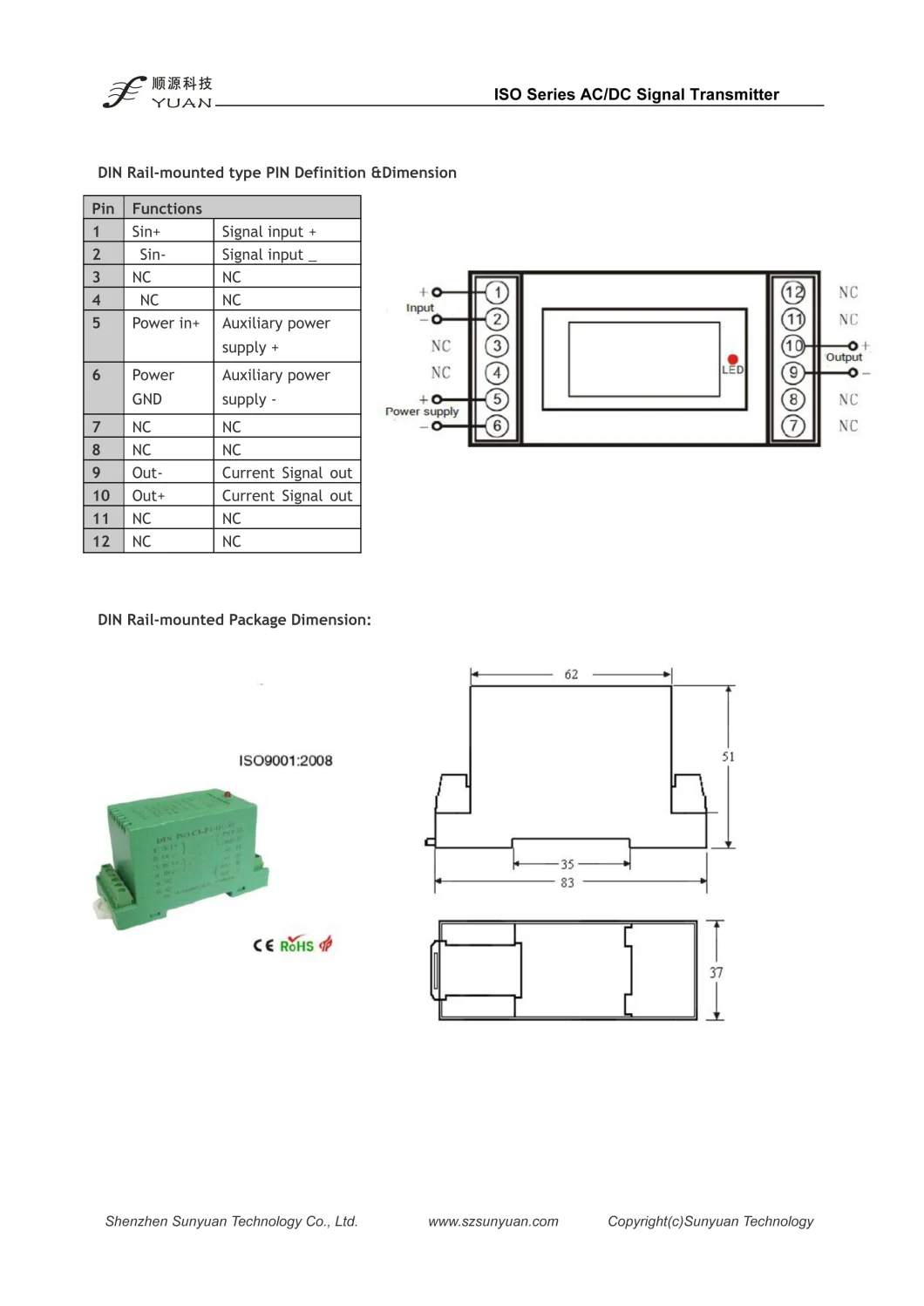 Rail-Mounted Isolated AC to DC Voltage (Current) Signal Transducer