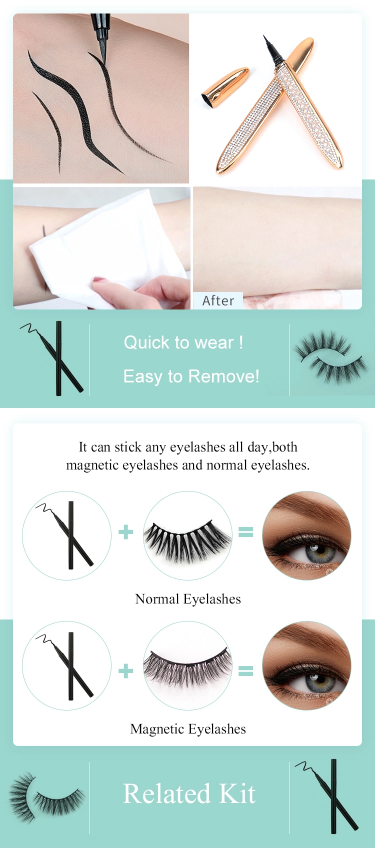 New Creative Adhesive Eyeliner Pencil Glue Pen Self Magic Adhesive Eyeliner