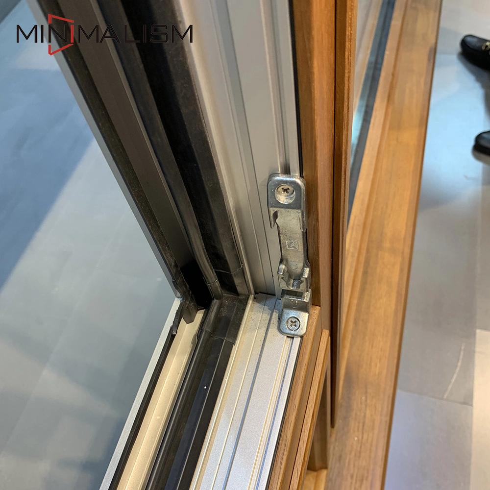 Wood Surface Treatment Aluminum Casement Window Clear Glass with Black Mosquito Net