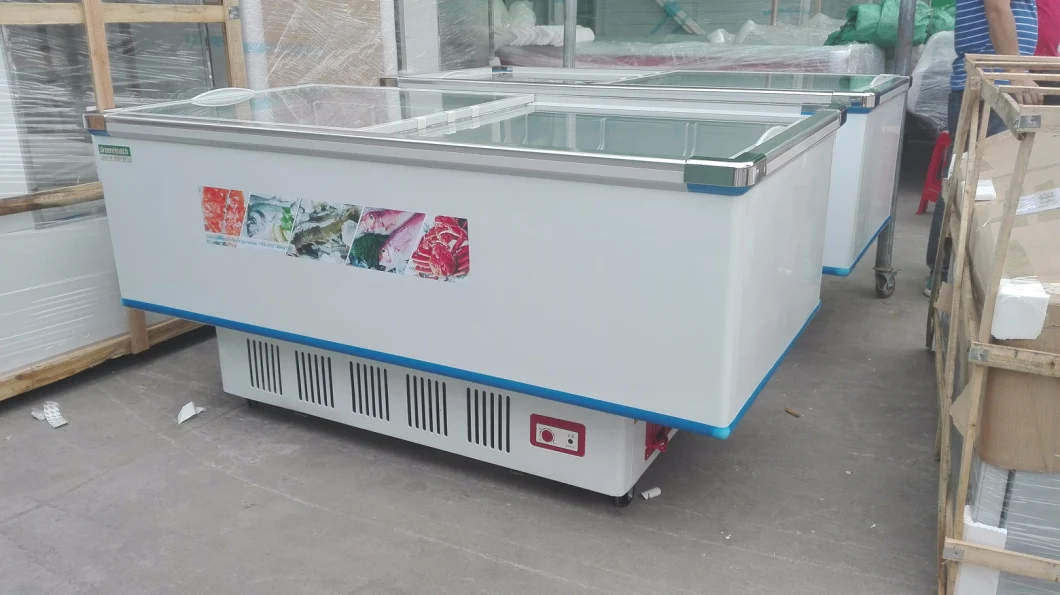 New Style Supermarket Sliding Door Chest Deep Commercial Island Freezer