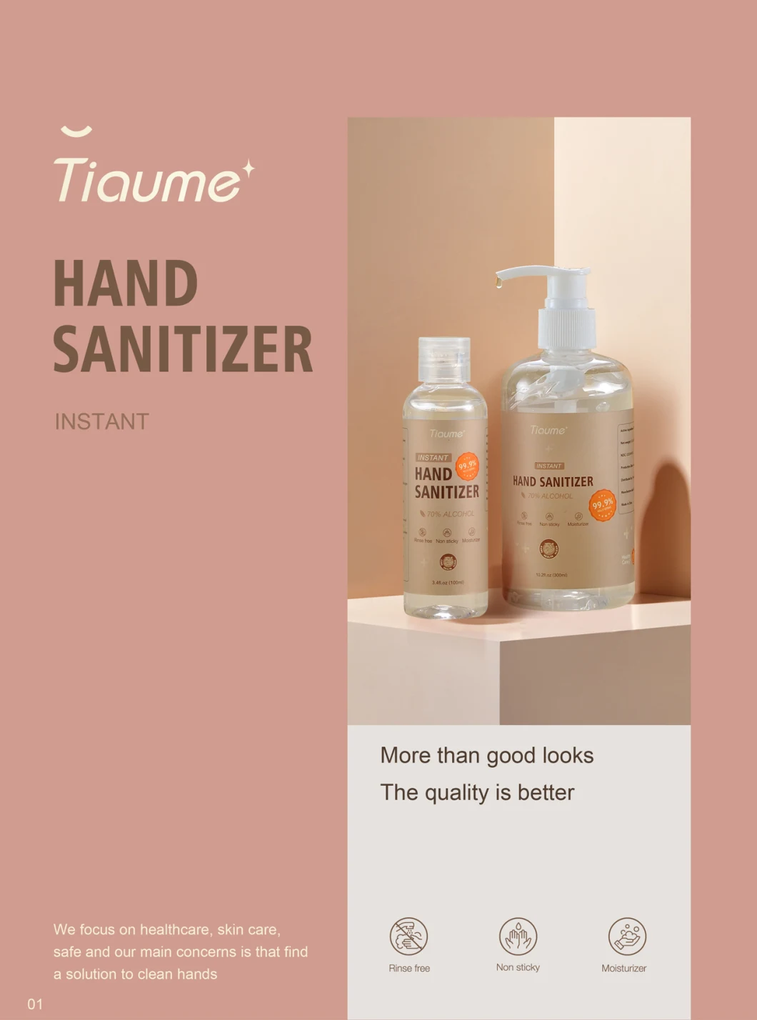 300ml Liquid Hand Sanitiser Gel Antibacterial Rinse-Free 75% Alcohol Gel Hand Sanitizer