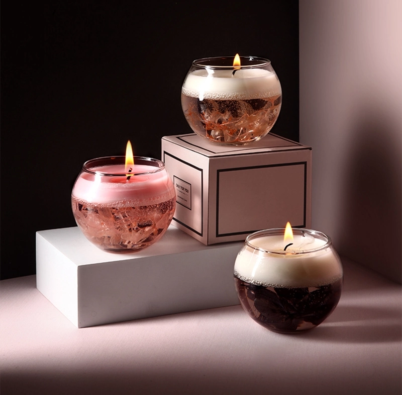 Luxury Pink Transparent Rainbow Glass Candle Jar Glassware with Lid