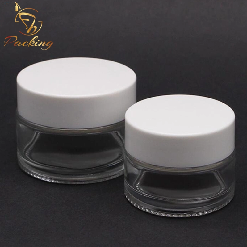 Glass Container 30g 50g Clear Cosmetic Glass Cream Jar with Plastic White Cap for Facial Cream