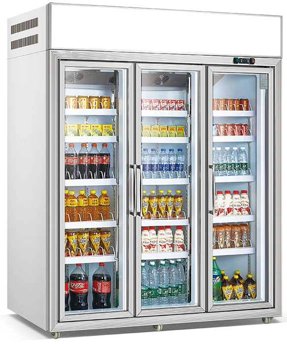 Vertical Supermarket Beverage Chiller Three Glass Door Display Refrigerator (LG-196)