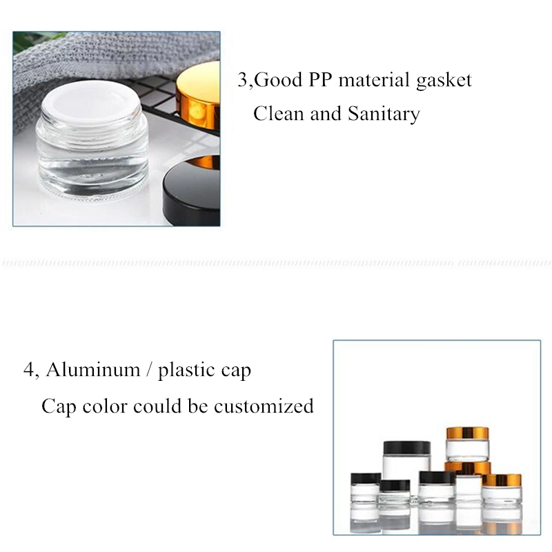 Glass Container 30g 50g Clear Cosmetic Glass Cream Jar with Plastic White Cap for Facial Cream