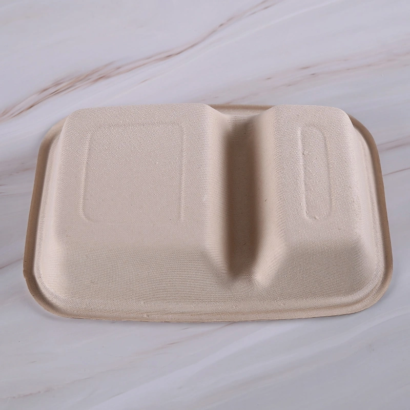 Biodegradable Wholesale Natural Wheat Straw Pulp Double Compartments Food Container