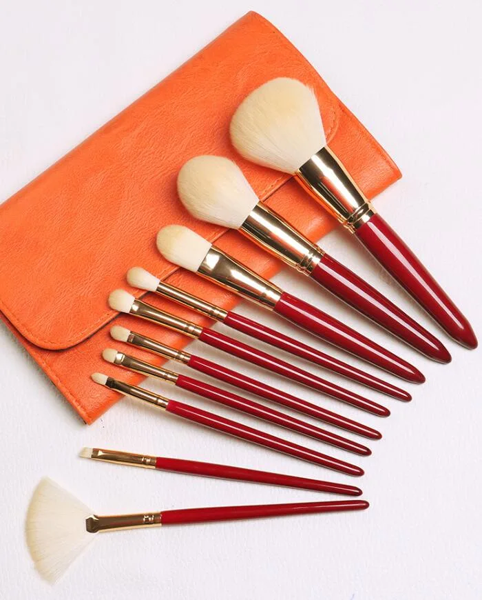 10PCS Vermillion Red Makeup Brush for Foundation Eyeshadow Eyeliner Foundation Cosmetic Brush