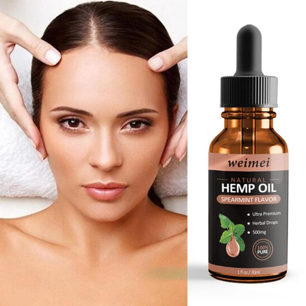 30ml Organic Hemp Oil Massage Essential Oil for Body Stress Relieve 500mg Hemp Extract Drops Improve Sleep Facial Body Skin Care