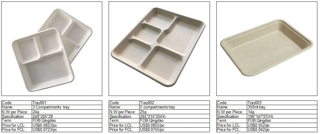 Many Sizes100% Natural Biodegradable Compostable Wheat Straw Fiber, Bagasse Tray