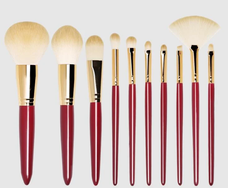 10PCS Vermillion Red Makeup Brush for Foundation Eyeshadow Eyeliner Foundation Cosmetic Brush