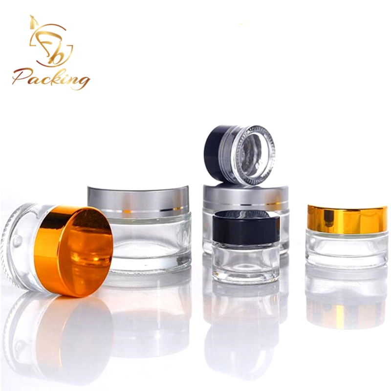 Glass Container 30g 50g Clear Cosmetic Glass Cream Jar with Plastic White Cap for Facial Cream