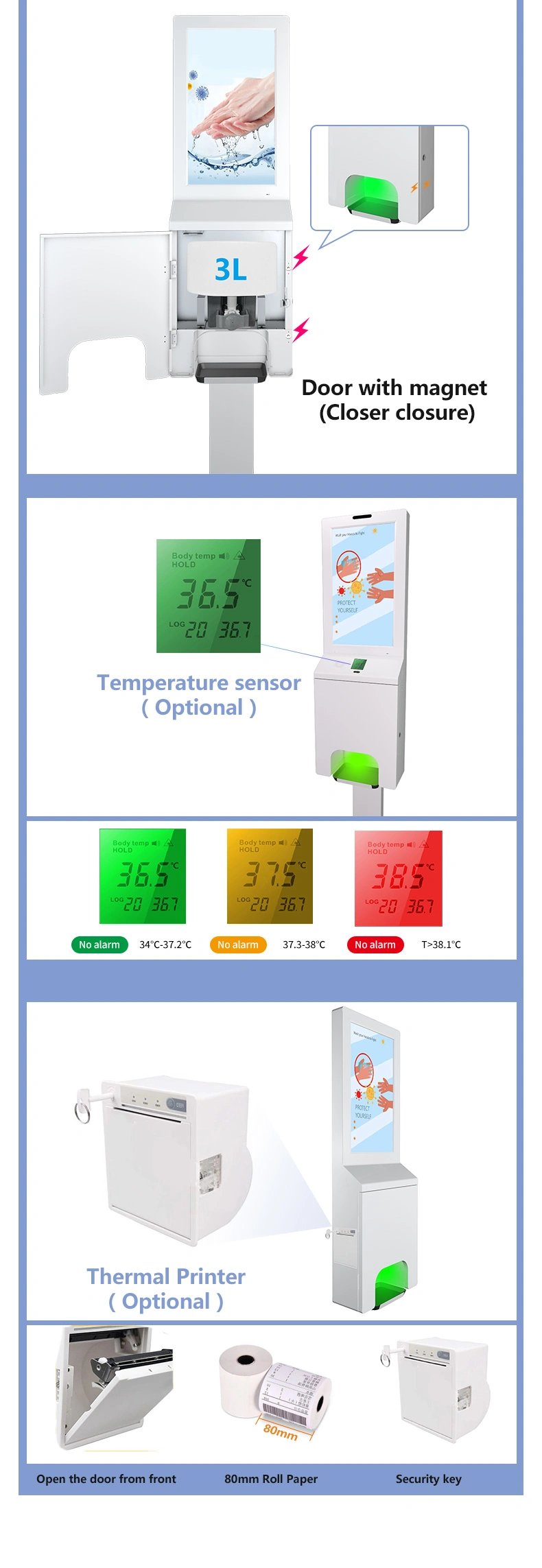 21.5 Inch Floor Standing Gel Dispenser Hand Desinfection Machine LCD Digital Signage Kiosk Media Player and Display Advertising Players