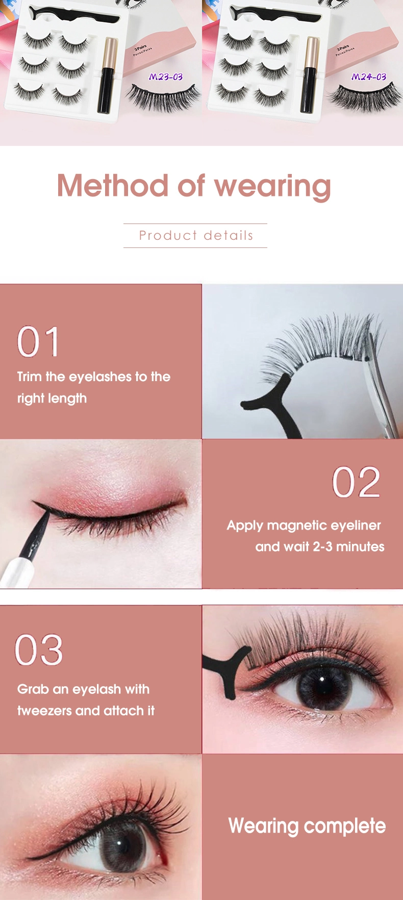 Magnetic Eyelashes Eyeliner False Lashes 3D Mink Waterproof Soft Black Choice Quantity Custom Handmade Set