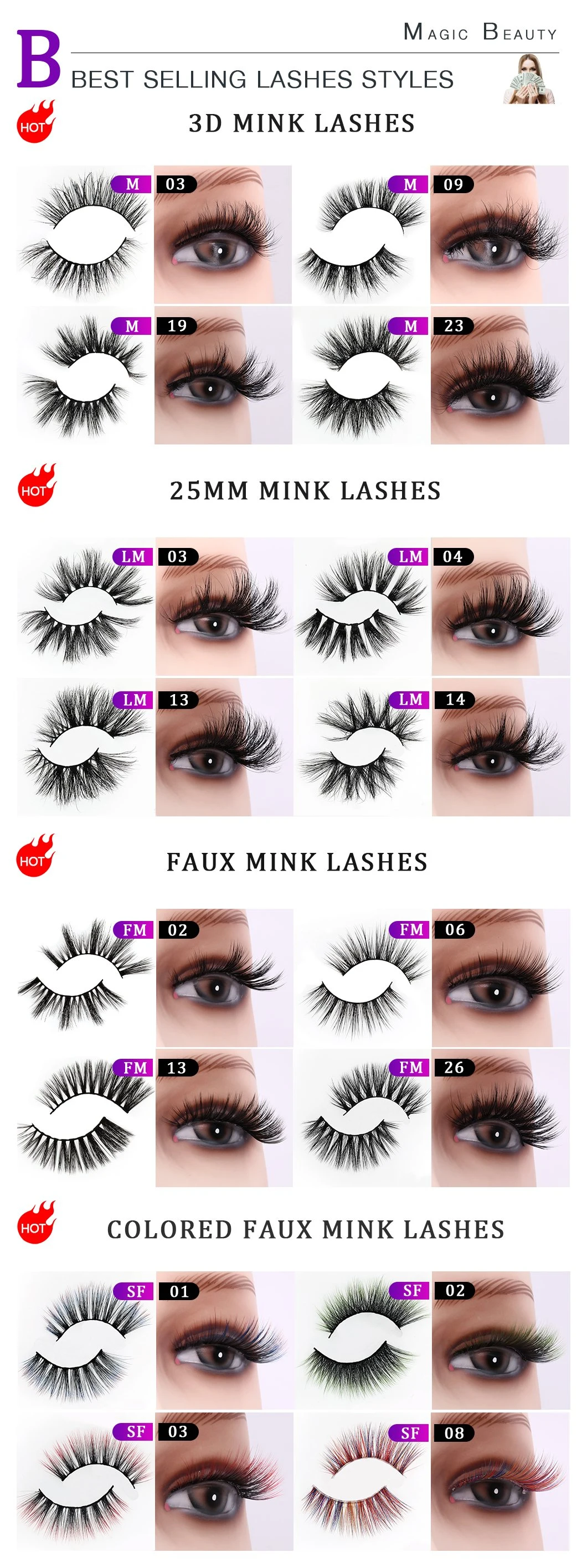 100% Handmade Clear Band Fashionable Eyelashes Beauty False Eyelash Invisible Band Mink Eye Lashes for Cosmetics