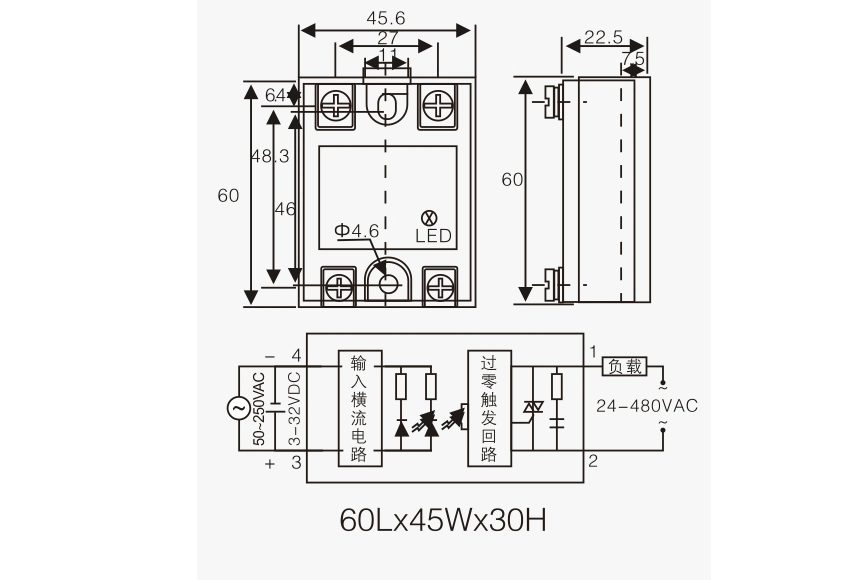 Jgx-48120da-H 24-480VAC 40A Single Phase Solid State Relay AC-AC Relay