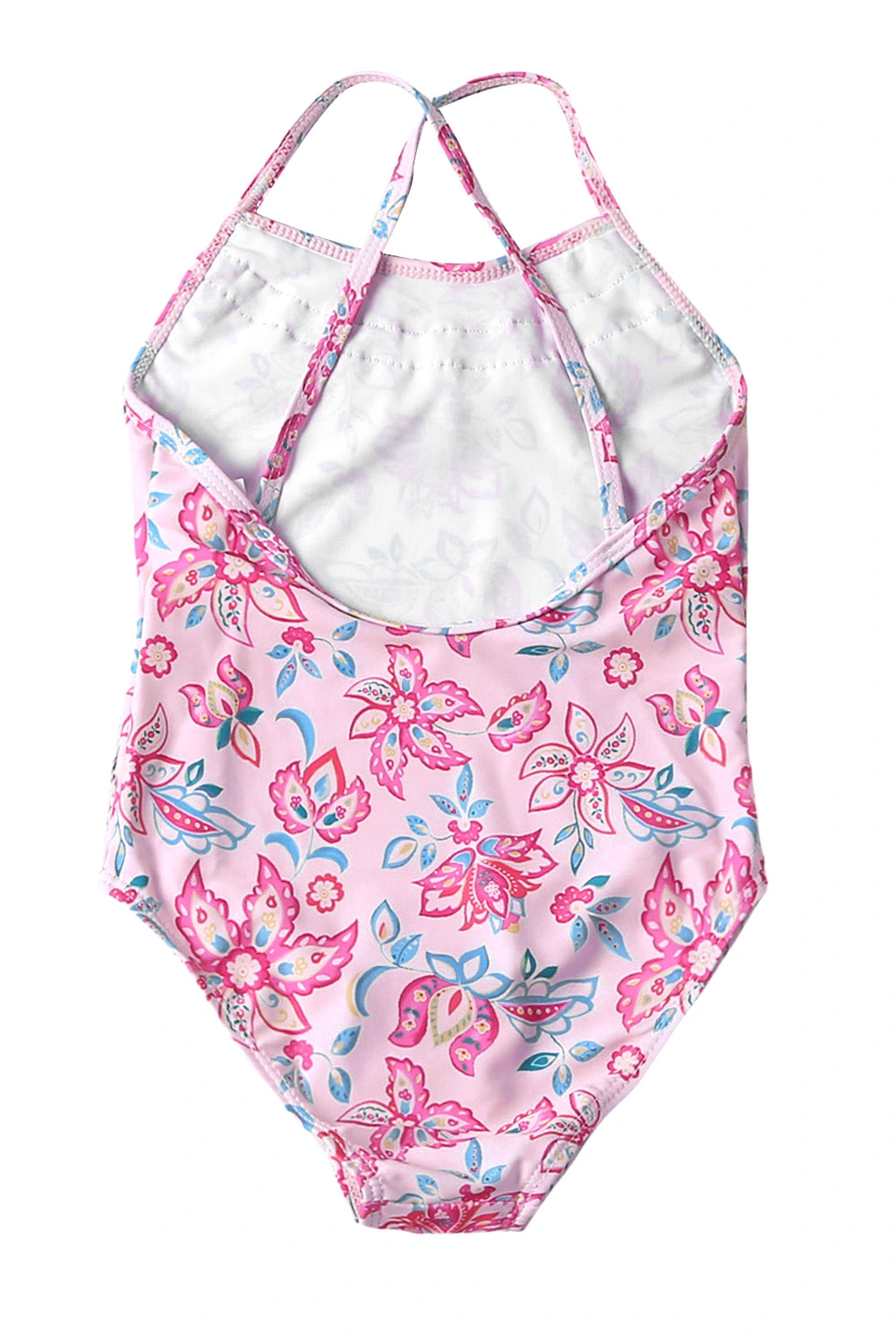 Pink Paisley Print Little Girl Maillot Swimsuit with Ruffle