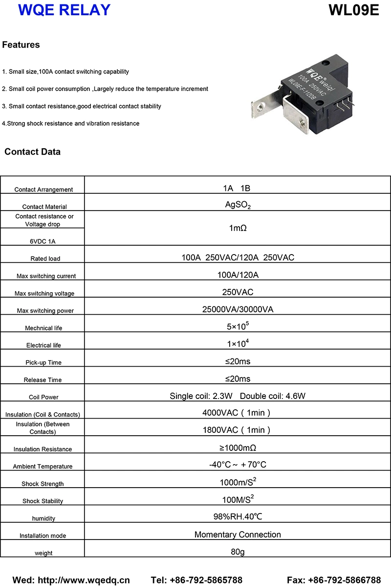 100A 250VAC Neutral Position Magnetic Latching Relay Relay Test Set Prepaid Meter Relay Wl09e