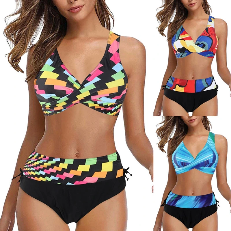 Bikini Set Women High Waist Plus Size Print Padded Swimsuit