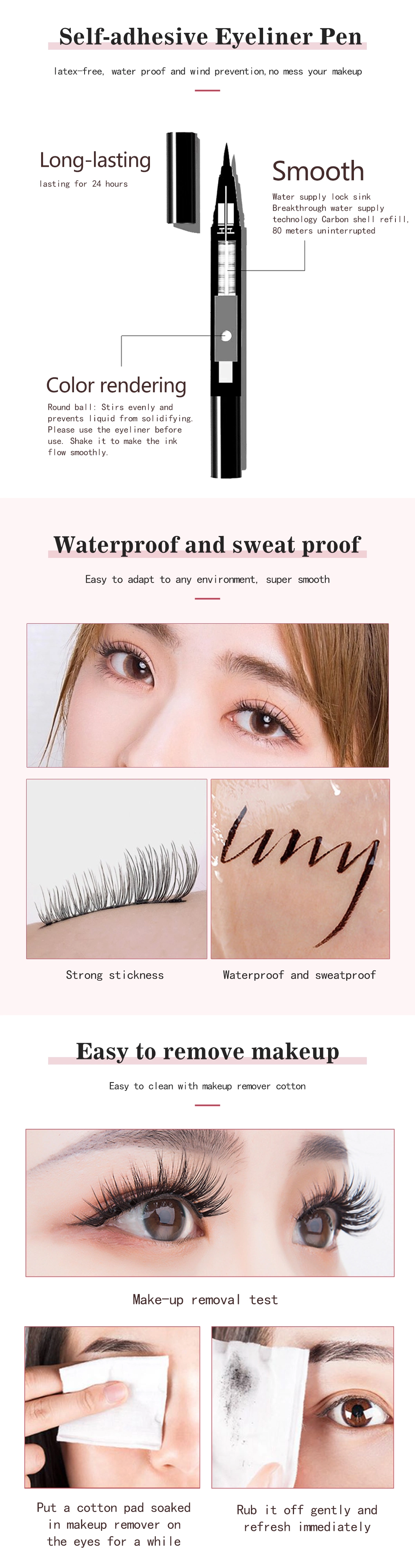 Magic Glue Free Eyeliner Pen 3 Pairs 3D Mink False Eyelash Adhesive Eyeliner Eyelashes