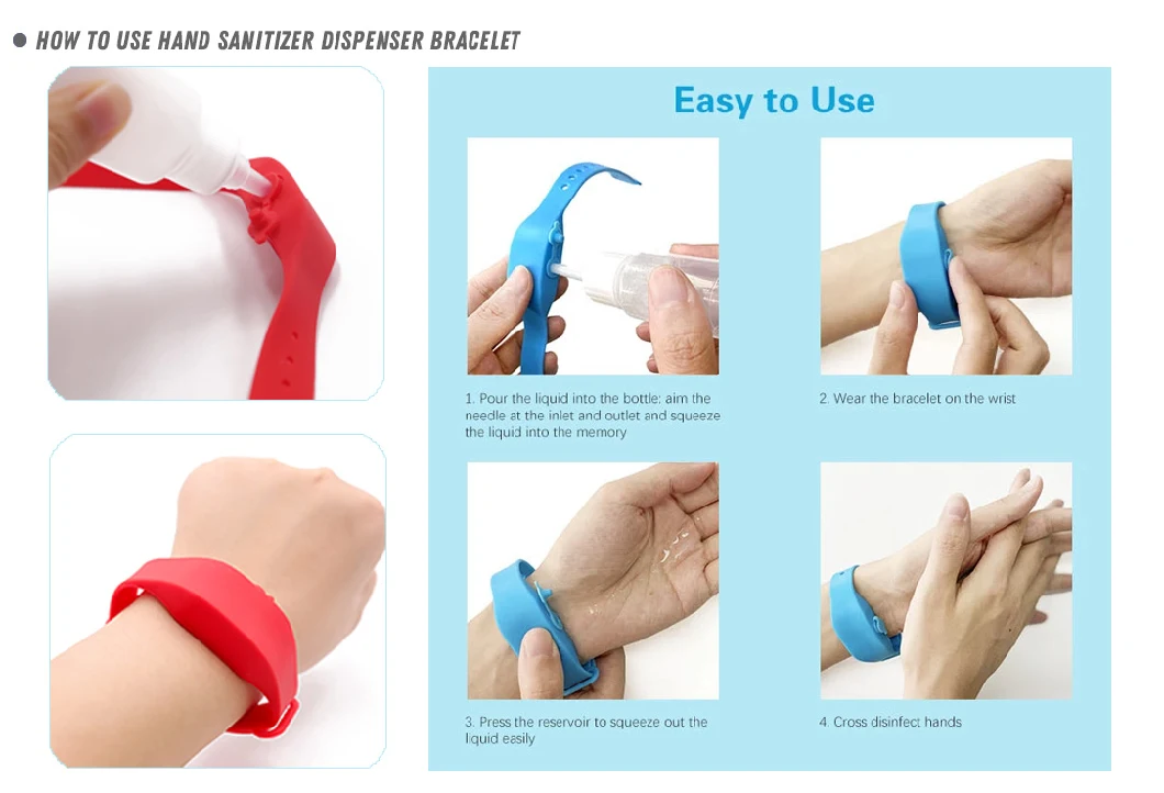 Hand Sanitizer Dispenser Silicone Wristband for Adults and Kids Portable Liquid Wristband