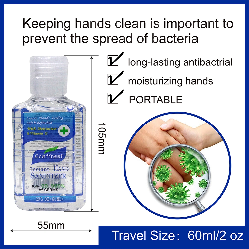 2oz 60ml 75% Alcohol Antibacterial Pockets Travel Size CE FDA MSDS Hand Sanitizers Gel