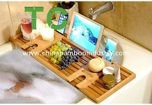 Natural Bamboo Bathtub Shelf Bathtub Shelf Multi-Function Rack Luxury Bamboo Bathtub Caddy Bathtub Tray