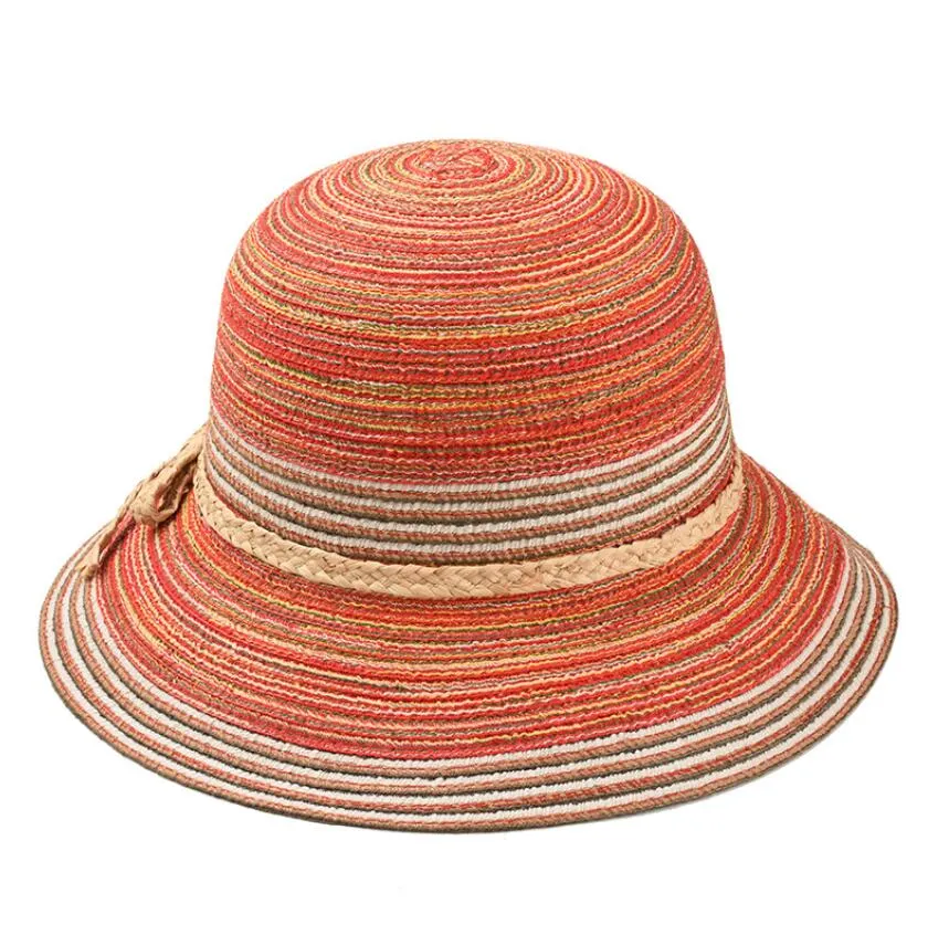 Summer Wide Brim Straw Ribbon Straw Hat Customized Logo Basic Stripe Paper Straw Hats for Women