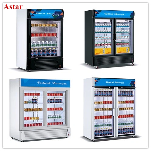 Supermarket Two Shelves Double Doors Commercial Beverage Refrigerator