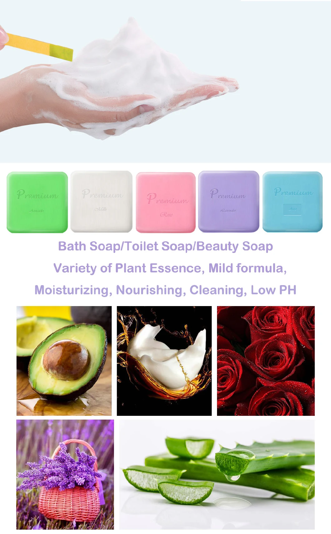 100% Plant Extract Private Cosmetics Lavender Fragrance Soap Hotel Supply Milk Bath Soap