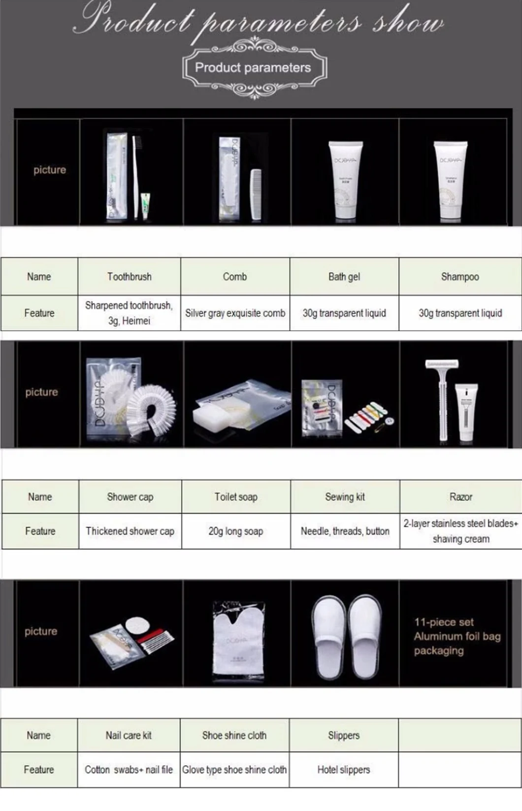 Cheap Hotel Amenities Bathroom Kits Disposable Toiletries Supplies for Guest