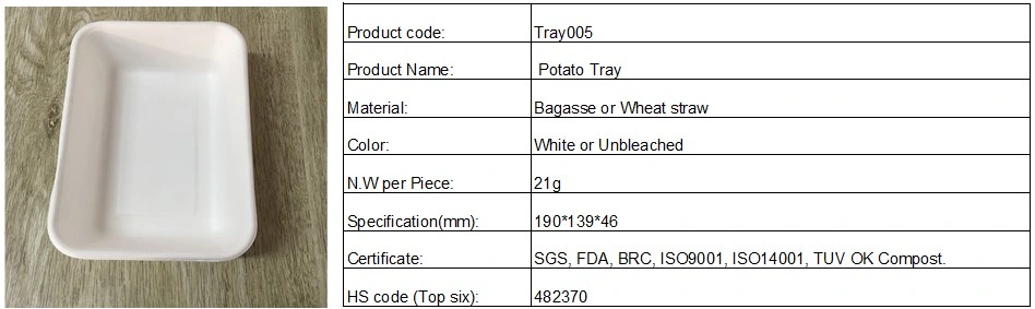 Bagasse or Wheat Straw Biodegradable Potato Tray with Lid