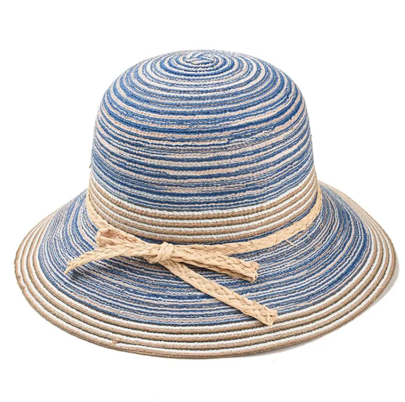 Summer Wide Brim Straw Ribbon Straw Hat Customized Logo Basic Stripe Paper Straw Hats for Women