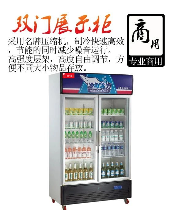 Vertical Double Glass Door Soft Drink Beverage Display Cooler Showcase Cooler Upright Refrigerator