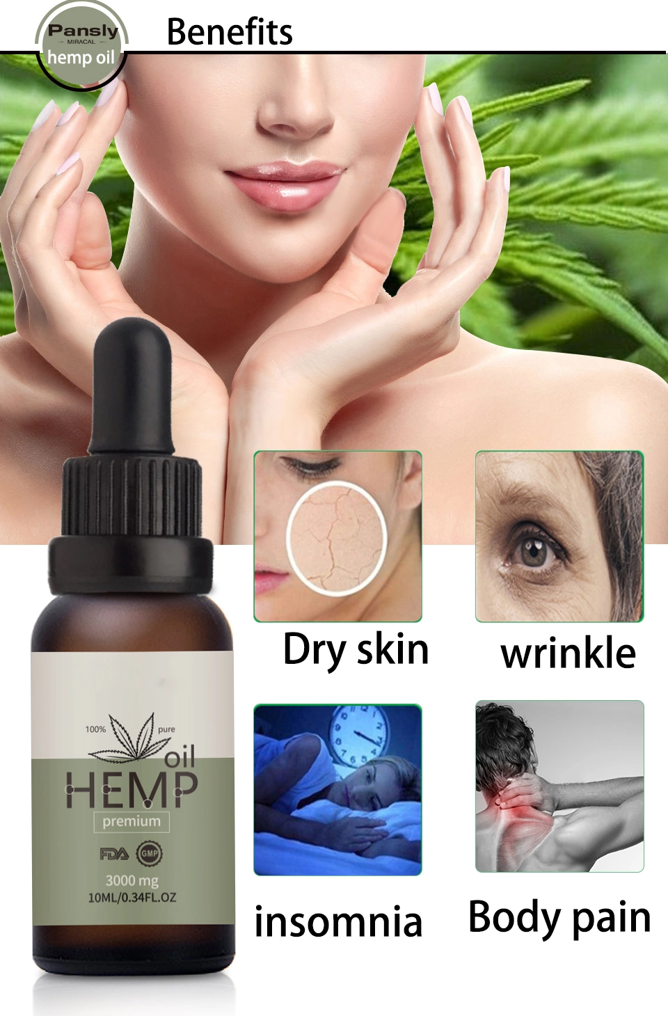 3000mg Organic Essential Oils Hemp Seed Oil Herbal Drops Relieve Stress Cbd Oil Facial Body Skin Care Help Sleep Relief Anxiety