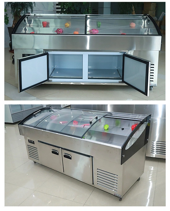 Frozen Food Ice Table Island Freezer with Top Glass