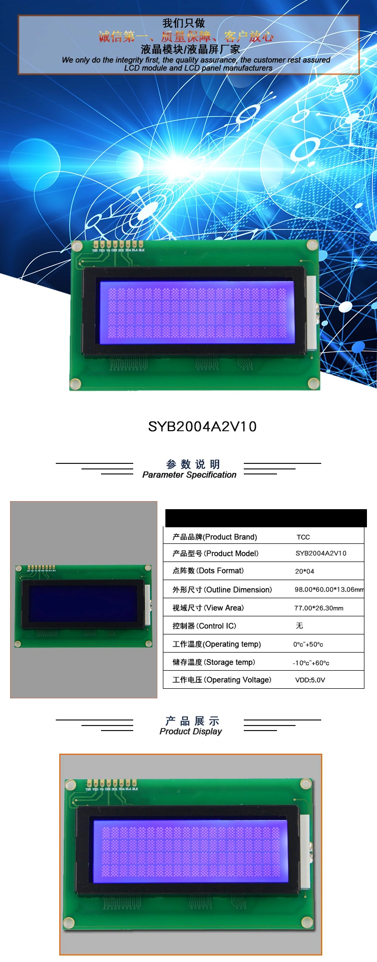 RoHS LCD 2004A Large Character LCD Stn Blue 20X4 Character LCD Display