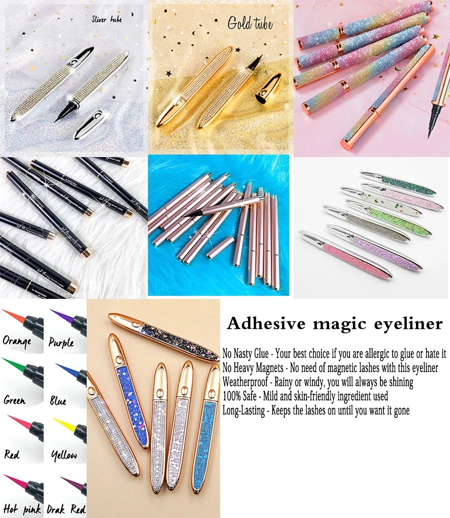 Wholesale Black Neon Brush Liquid Waterproof Magic Eyeliner Lash Glue Eyeliner Self Adhesive Eyeliner