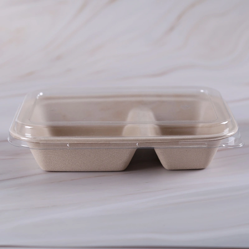 Biodegradable Wholesale Natural Wheat Straw Pulp Double Compartments Food Container