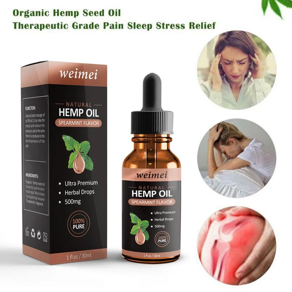 30ml Organic Hemp Oil Massage Essential Oil for Body Stress Relieve 500mg Hemp Extract Drops Improve Sleep Facial Body Skin Care