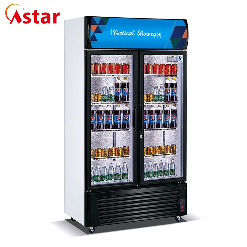 Supermarket Two Shelves Double Doors Commercial Beverage Refrigerator