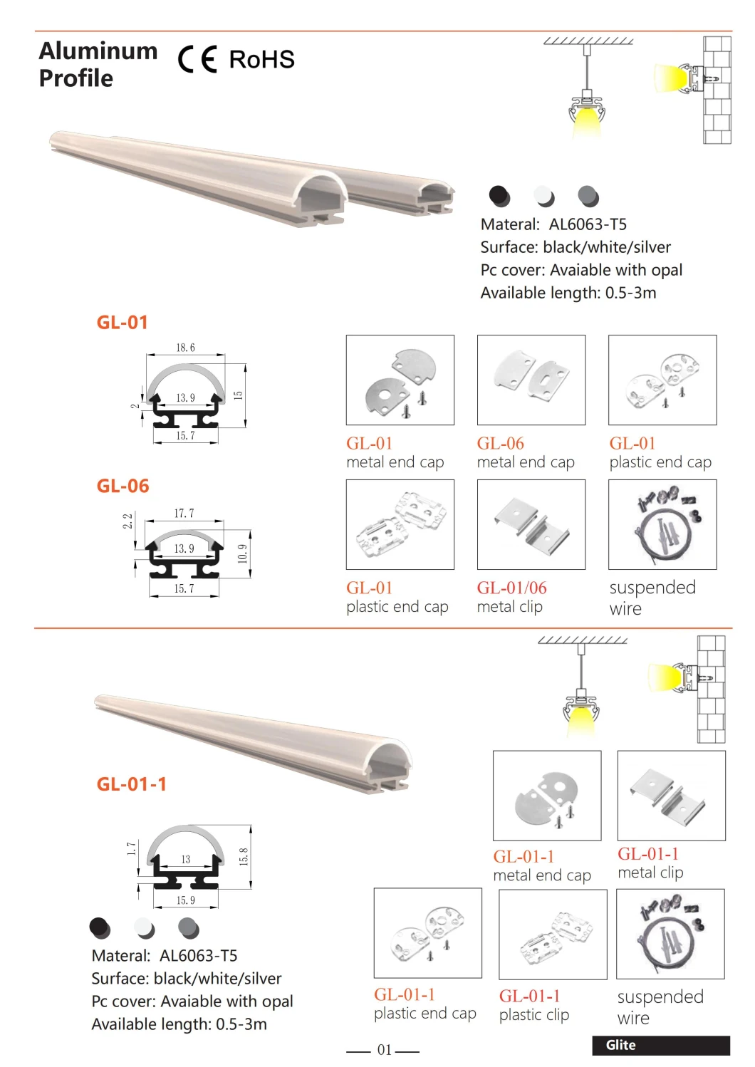 Ceiling Light Fixtures Mounting Bracket Strip Cabinet Lamp Extrusion